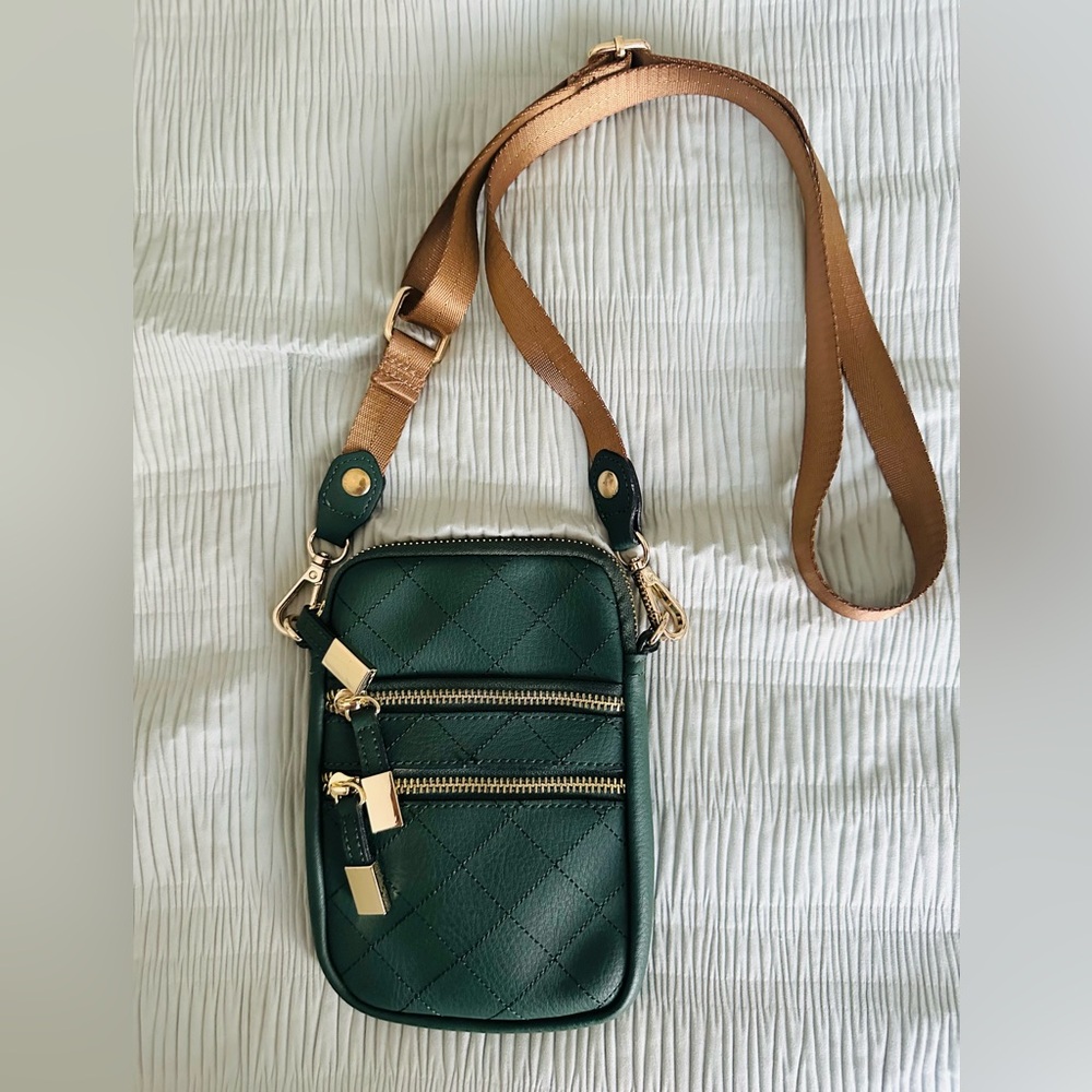Sondra Roberts Dark Green Quilted Crossbody Bag